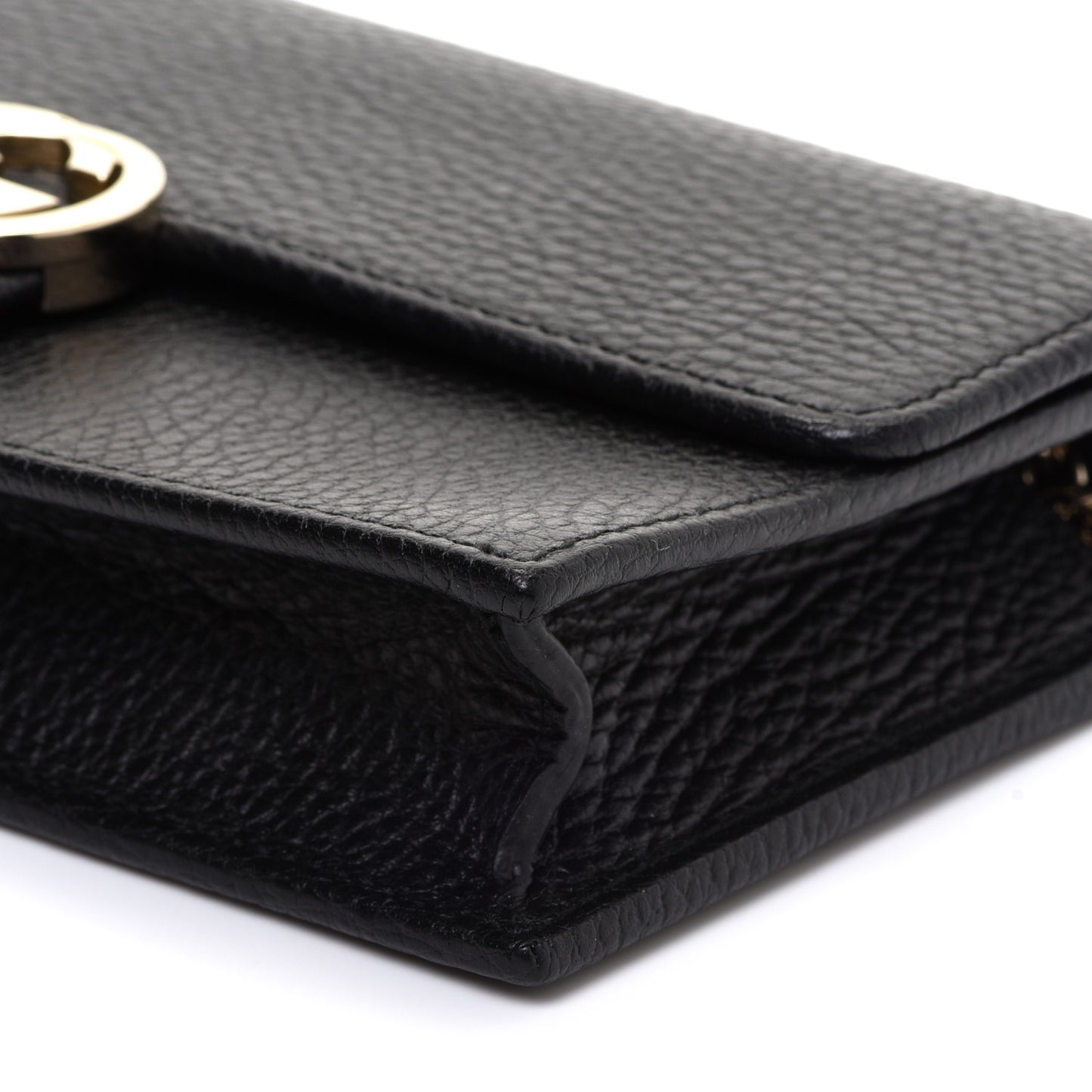 Dollar Calfskin Interlocking G Chain Wallet Black