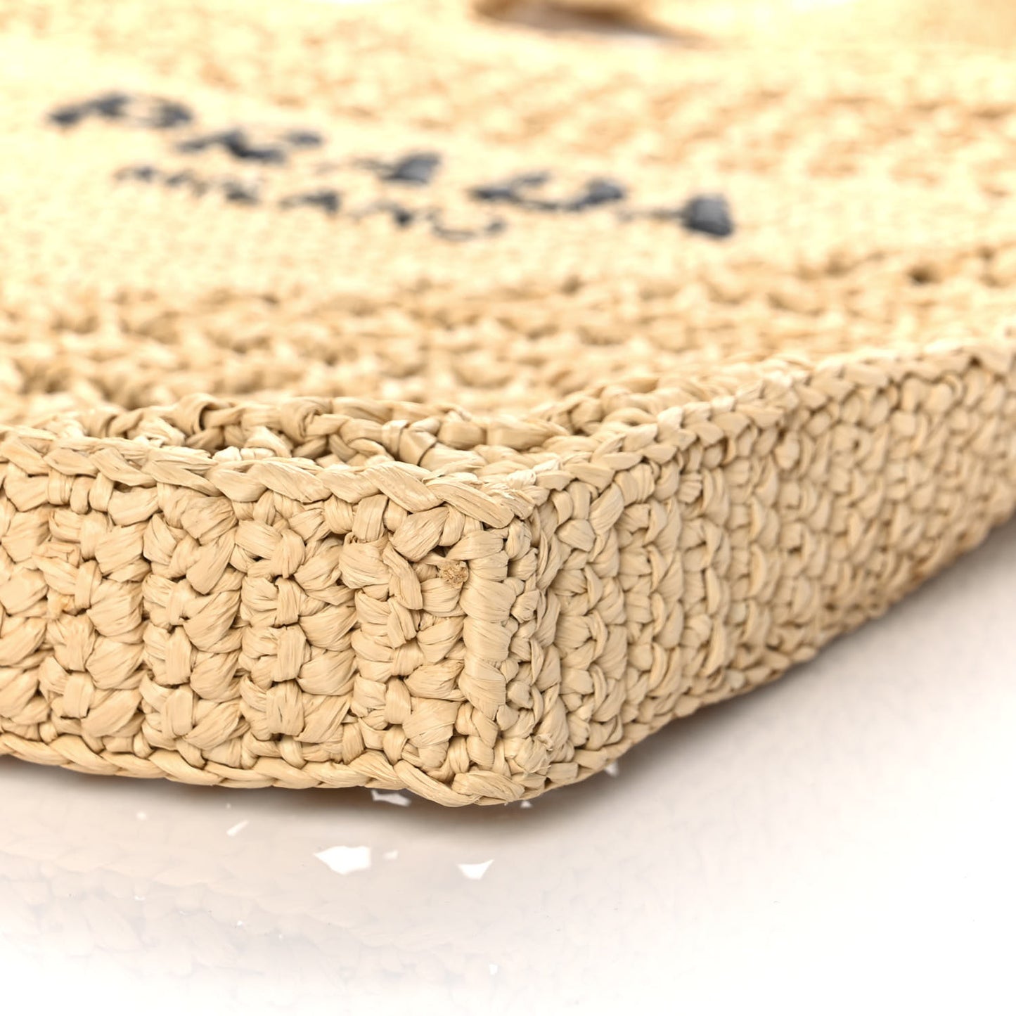 Yarn Raffia Effect Crochet Logo Embroidered Tote Bag Naturale