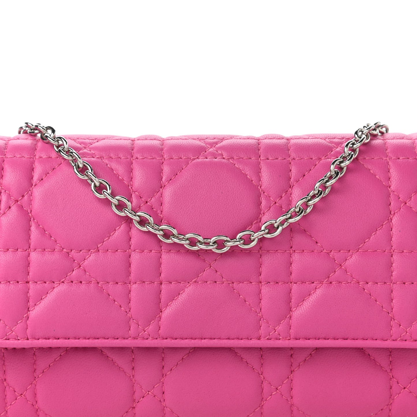 Lambskin Cannage Lady Dior Rendezvous Wallet On Chain Fuchsia