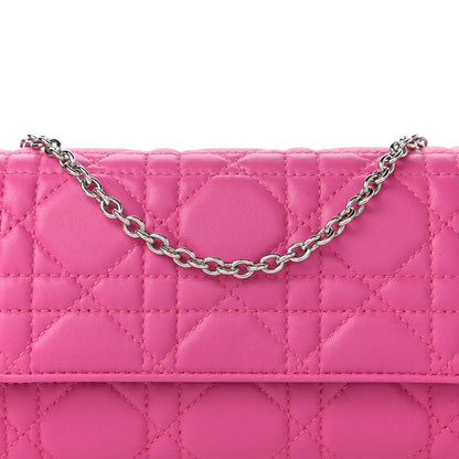Christian Dior Lambskin Cannage Lady Dior Rendezvous Wallet On Chain Fuchsia 10 of 18