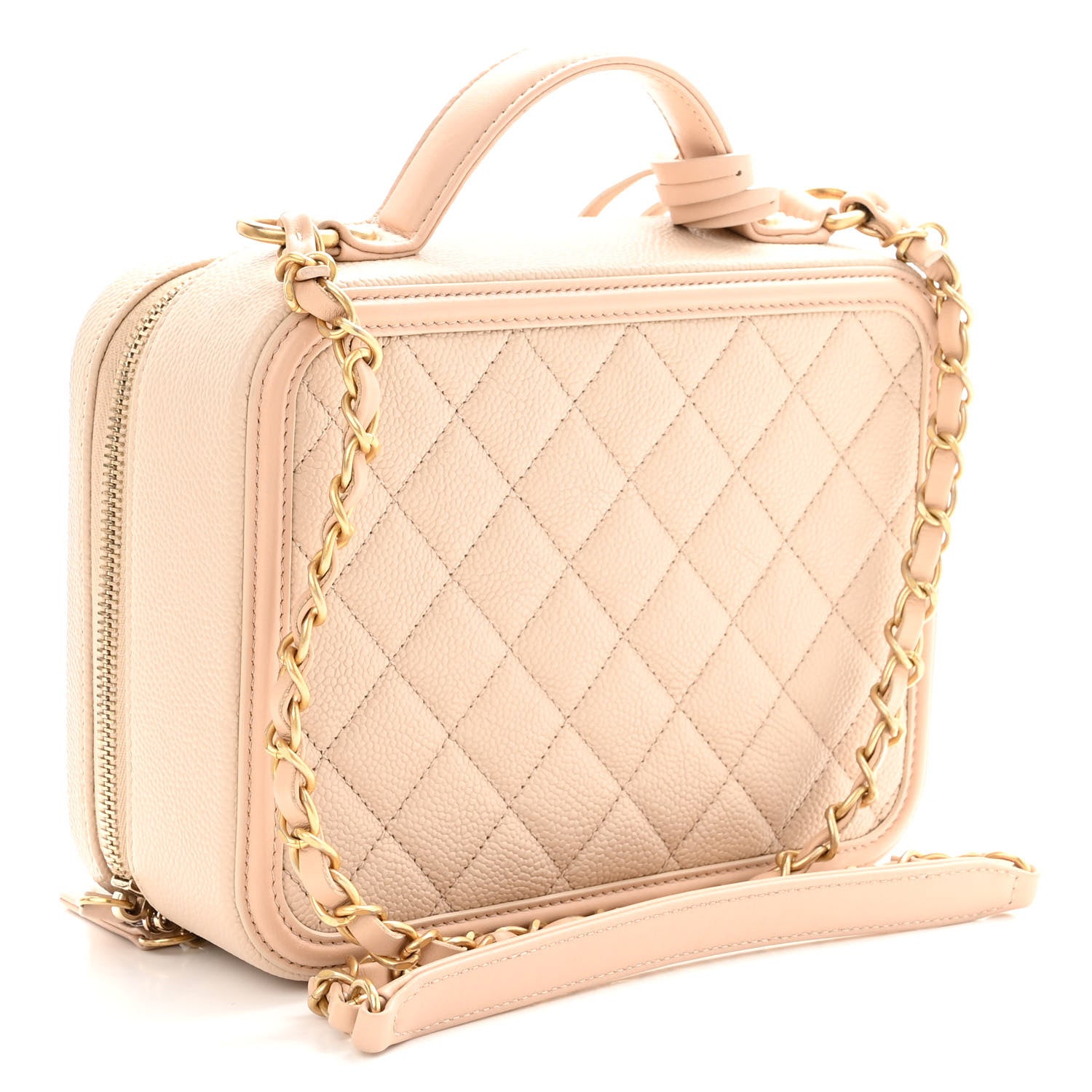 Chanel Caviar Quilted Medium CC Filigree Vanity Case Light Beige 3 of 12