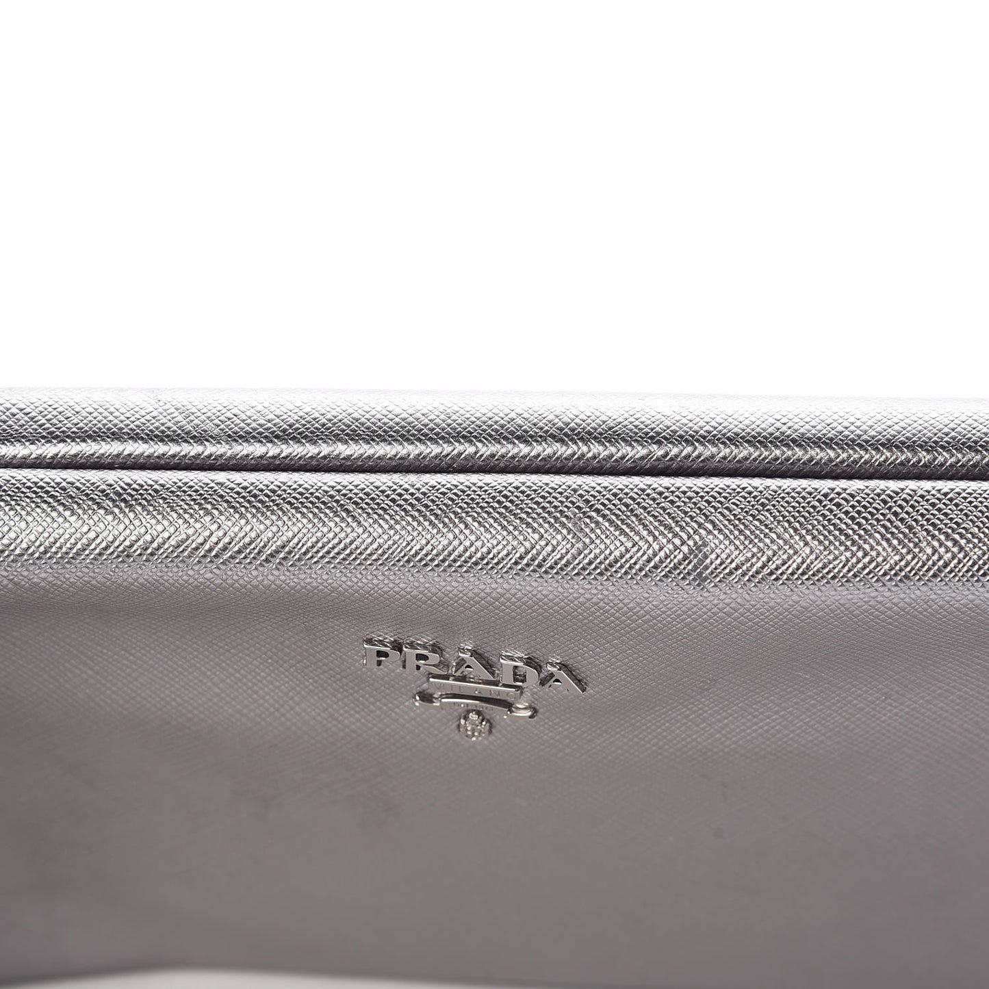 Metallic Saffiano Lux East West Frame Clutch Cromo