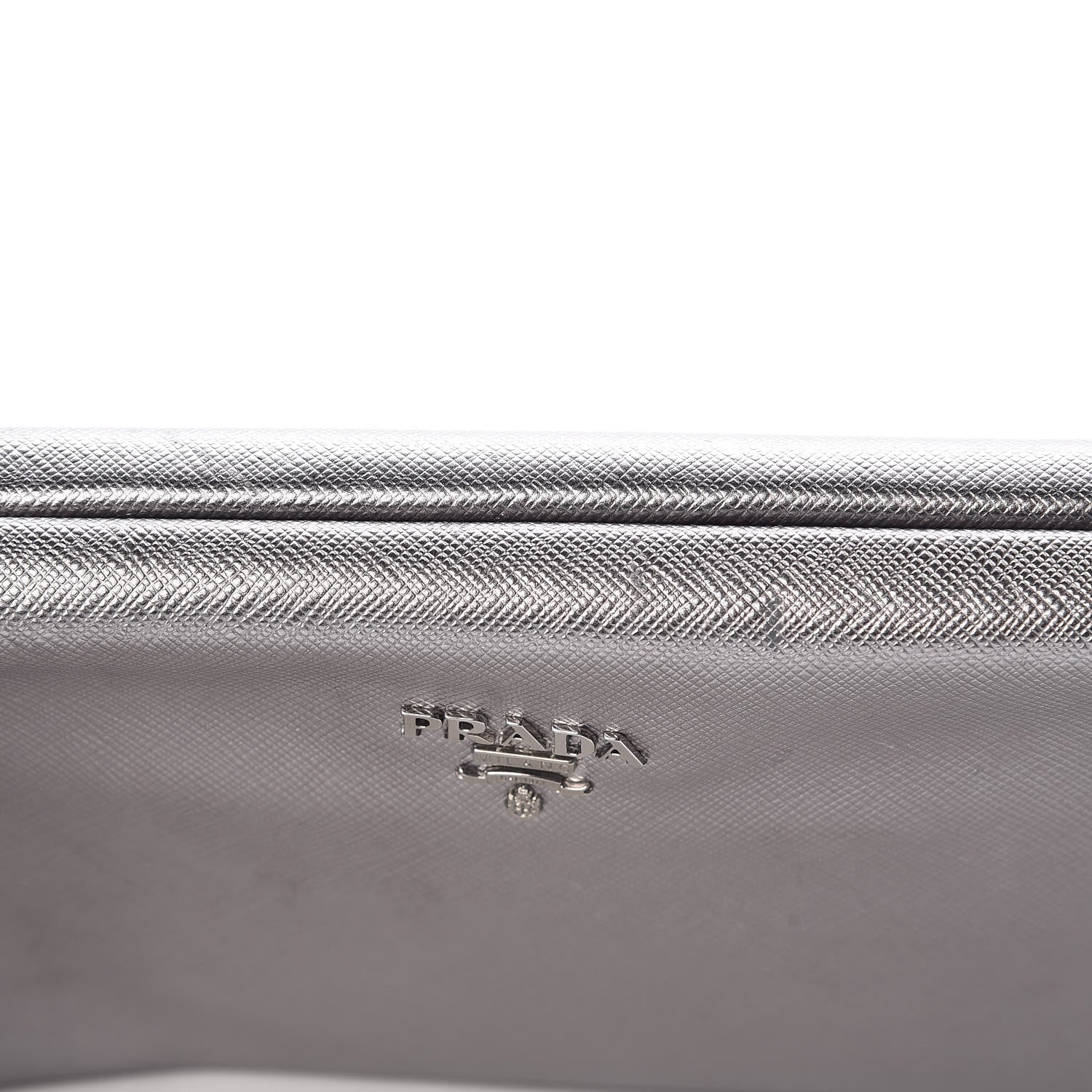 Prada Metallic Saffiano Lux East West Frame Clutch Cromo 17 of 17