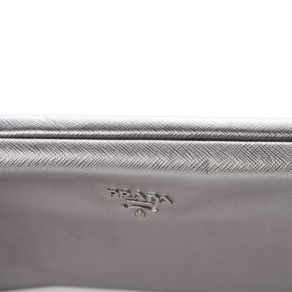 Prada Metallic Saffiano Lux East West Frame Clutch Cromo 17 of 17