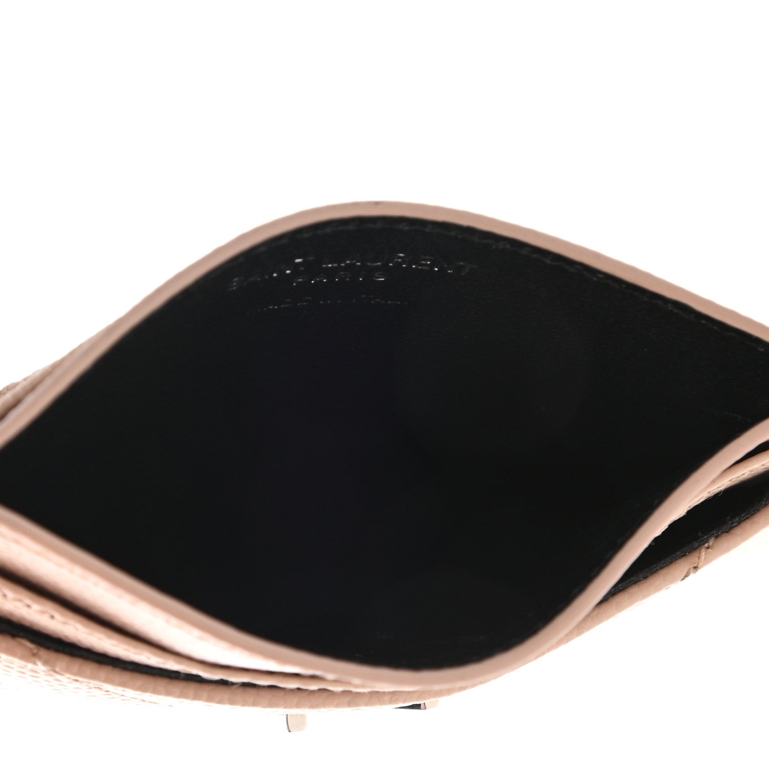 Saint Laurent Grain De Poudre Matelasse Chevron Monogram Credit Card Case Marble Pink 5 of 7