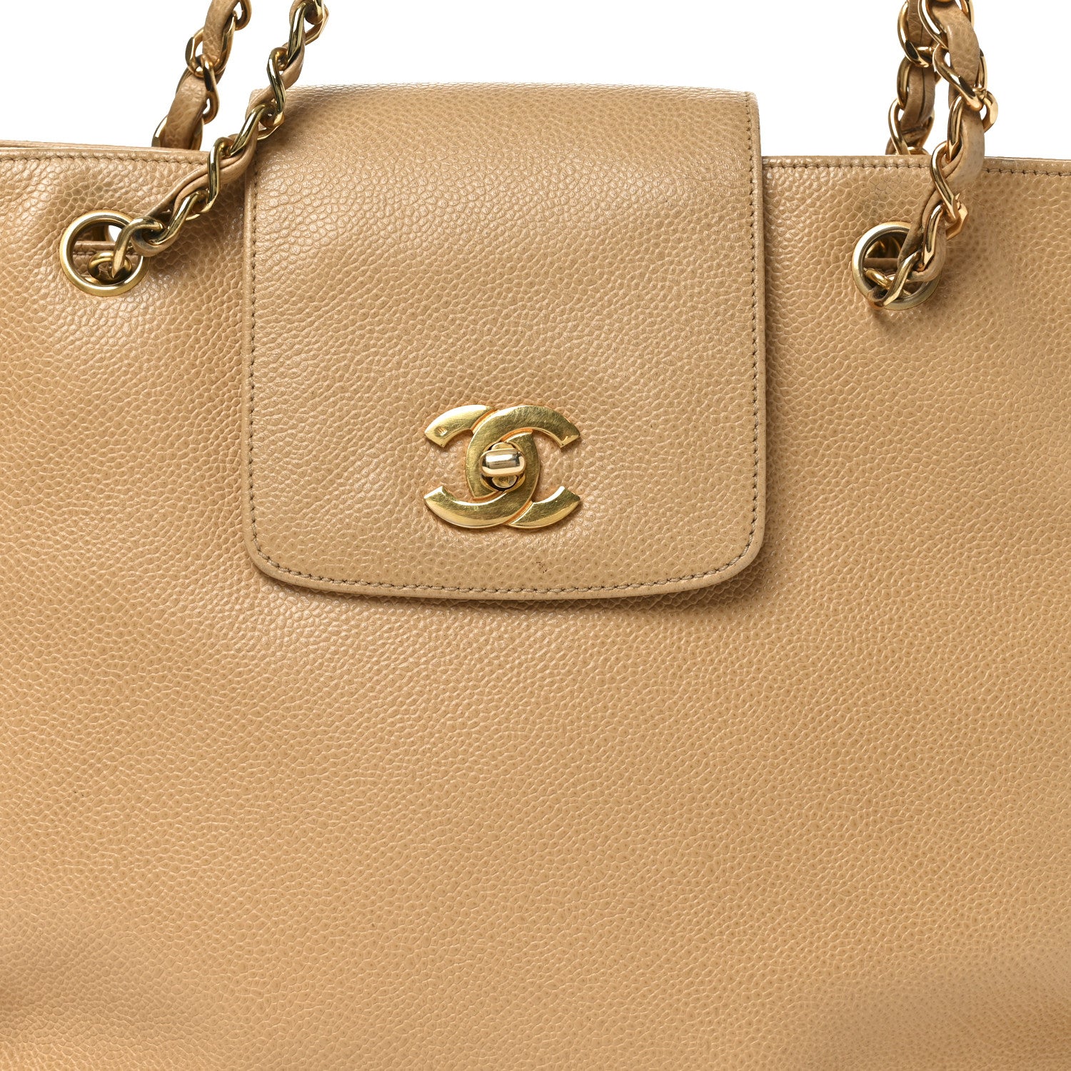 Chanel Caviar Turnlock Tote Beige 8 of 12