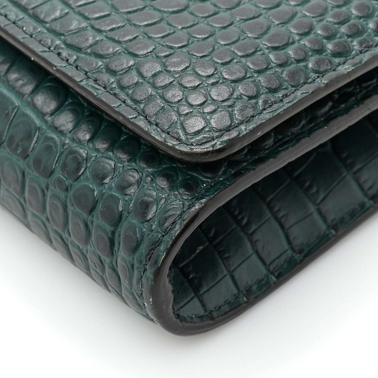 Calfskin Crocodile Embossed Varenne Chain Clutch Dark Green