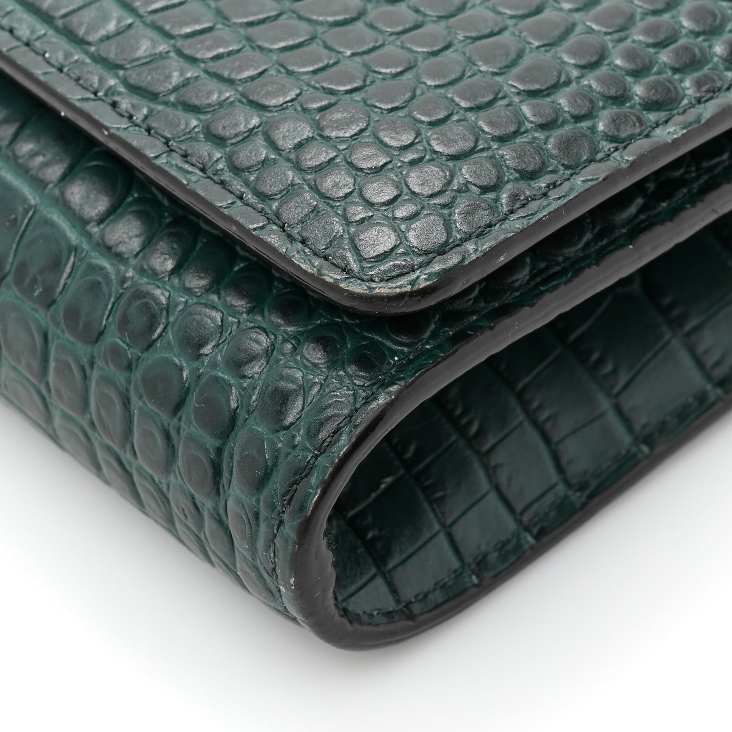 Jimmy Choo Calfskin Crocodile Embossed Varenne Chain Clutch Dark Green 15 of 19