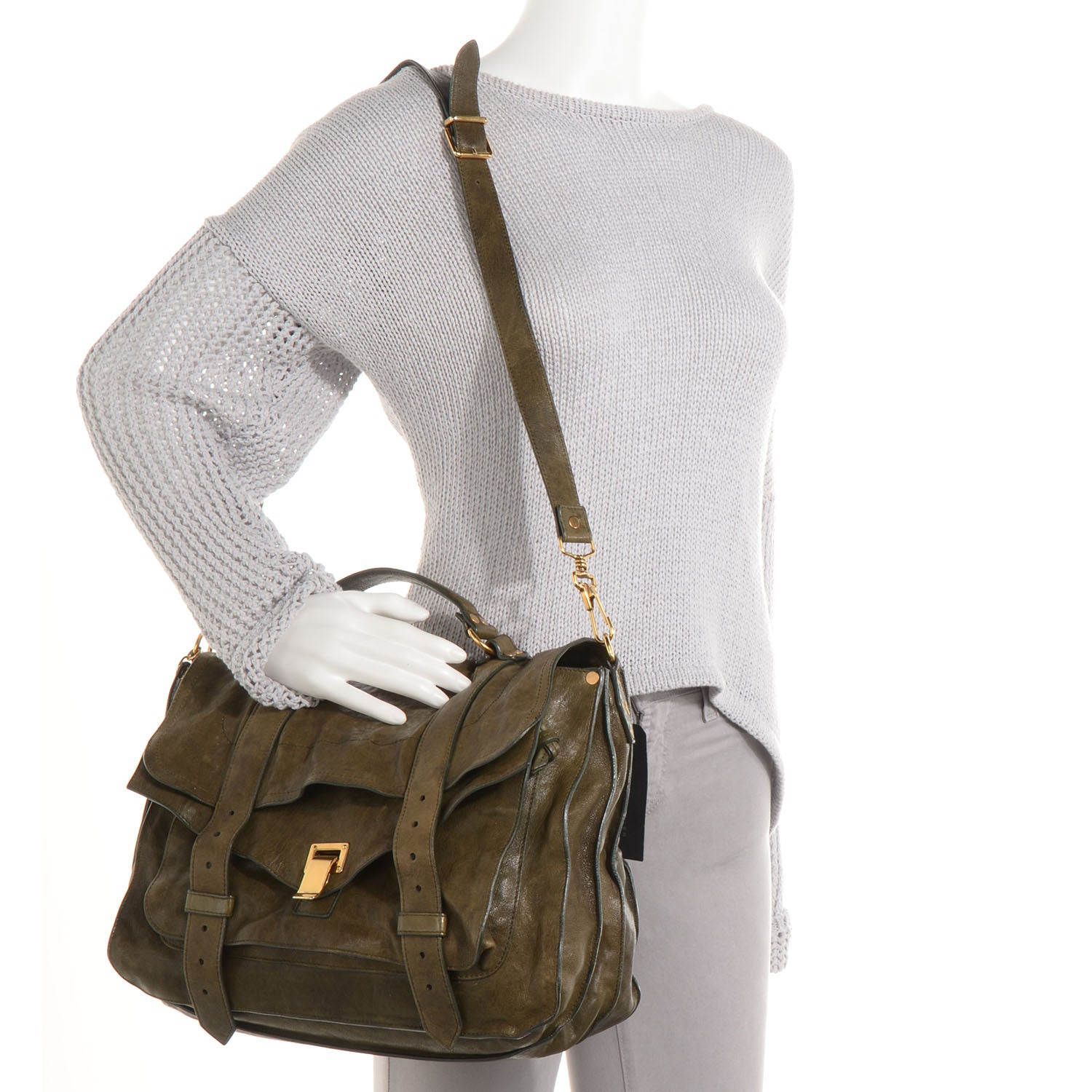 Proenza Schouler Lambskin PS1 Large Satchel Military 2 of 11