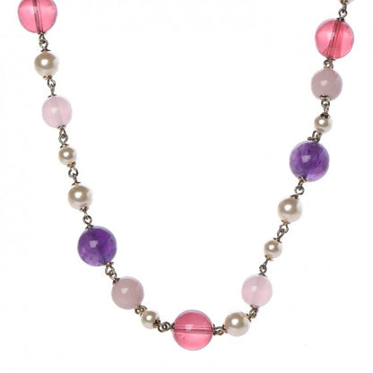 Chanel Pearl Bead CC Necklace Pink Purple Gold 1 of 5