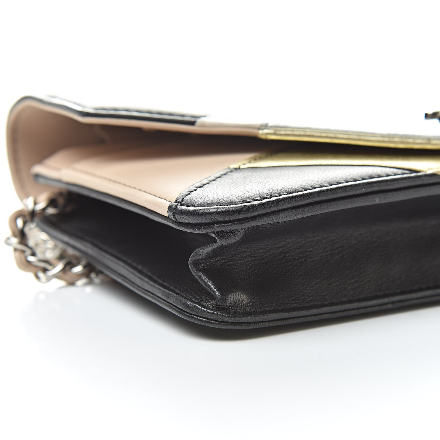 Chanel Metallic Lambskin Chevron Wallet On Chain WOC Black Beige 10 of 15