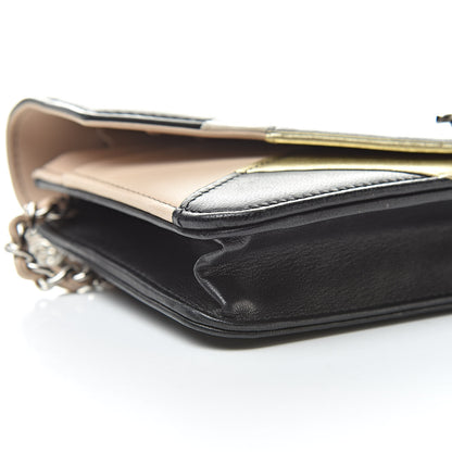 Chanel Metallic Lambskin Chevron Wallet On Chain WOC Black Beige 10 of 15