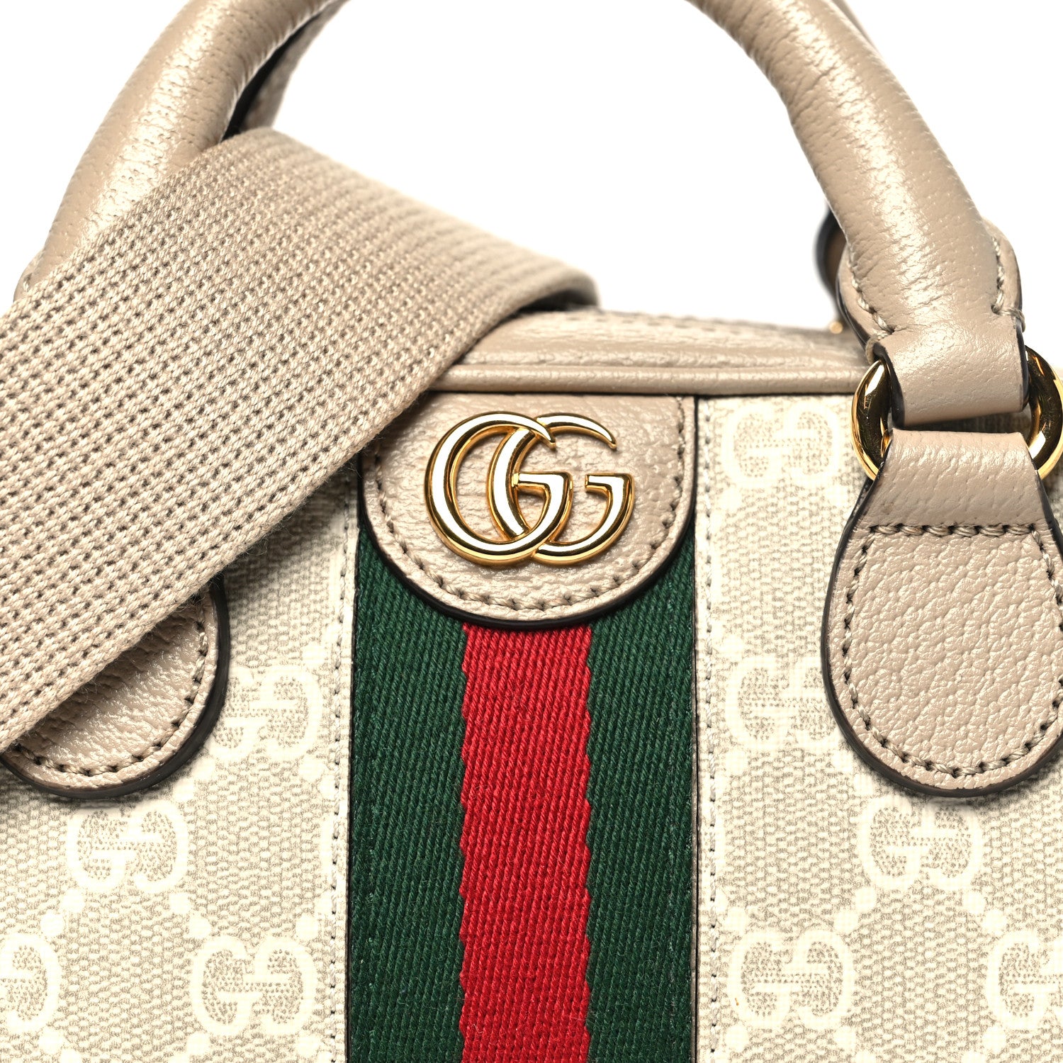 Gucci GG Supreme Monogram Textured Dollar Calfskin Web Mini Ophidia Top Handle Bowler Bag Beige Mystic White Oatmeal 8 of 10