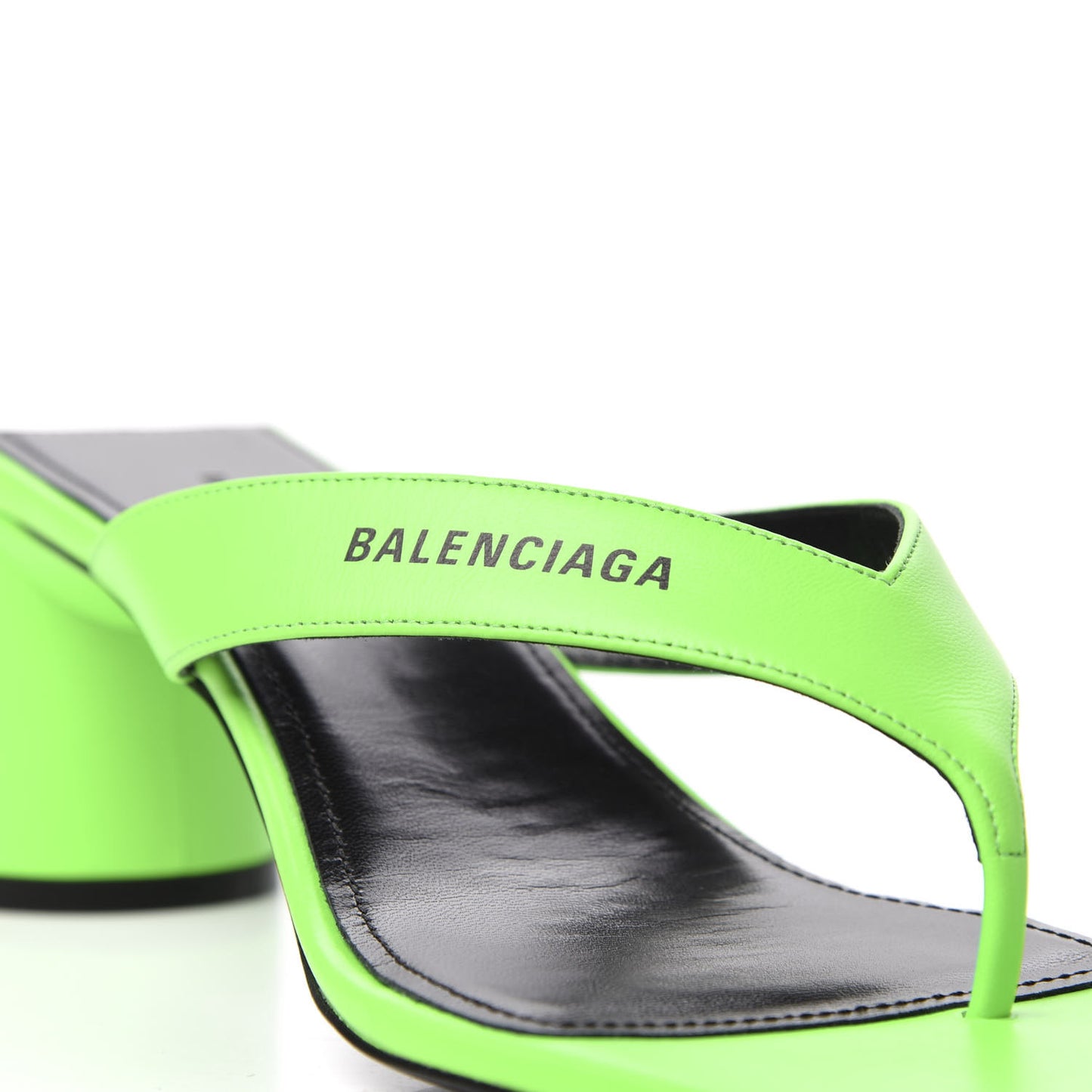 Shiny Sheepskin Double Square Flat 60mm Sandals 36.5 Fluo Green Black