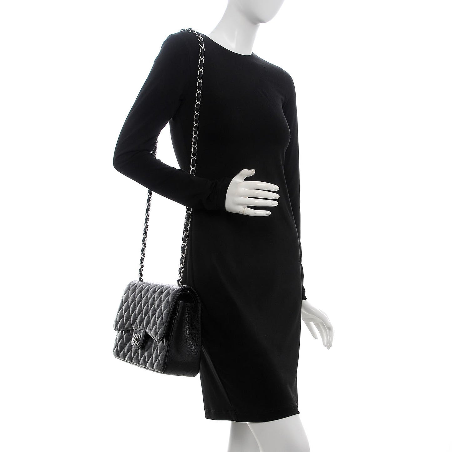 Caviar Quilted Jumbo Double Flap Black