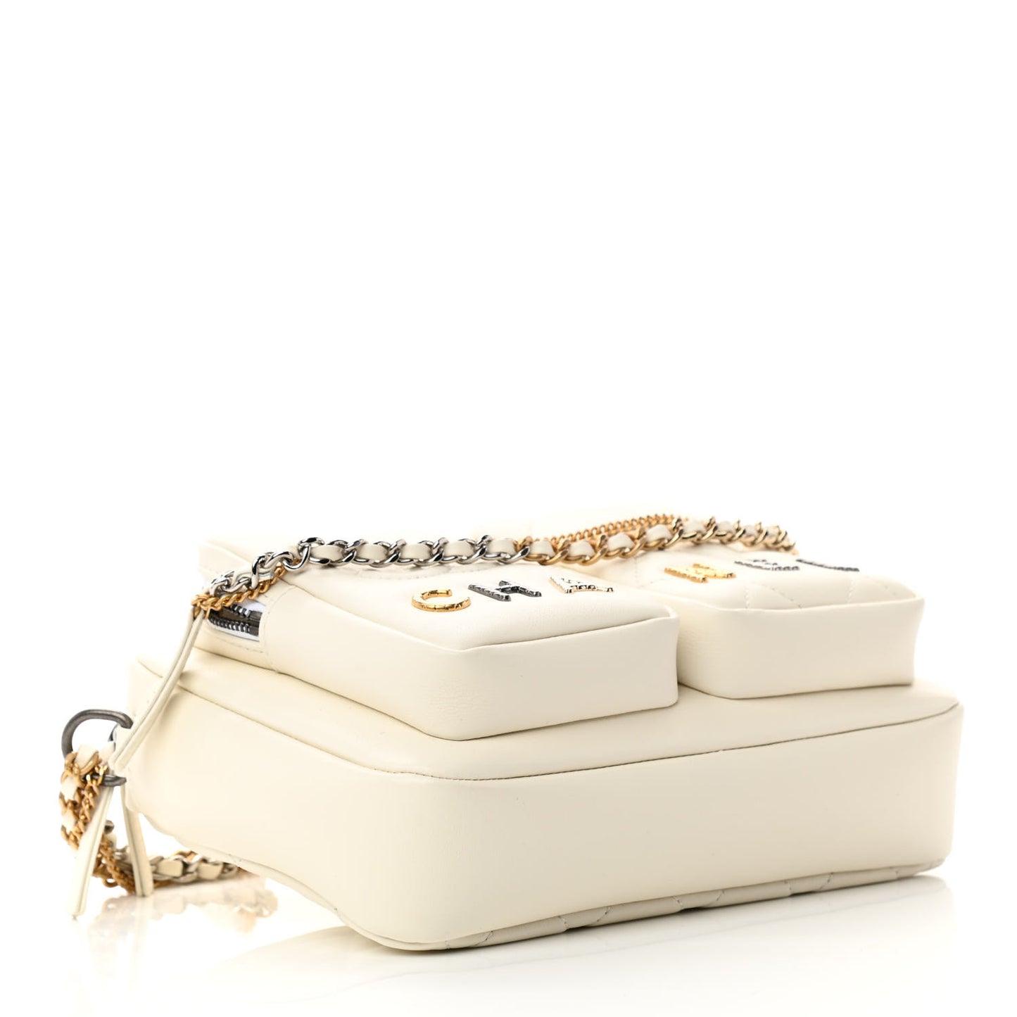 Calfskin Quilted Small Camera Case White