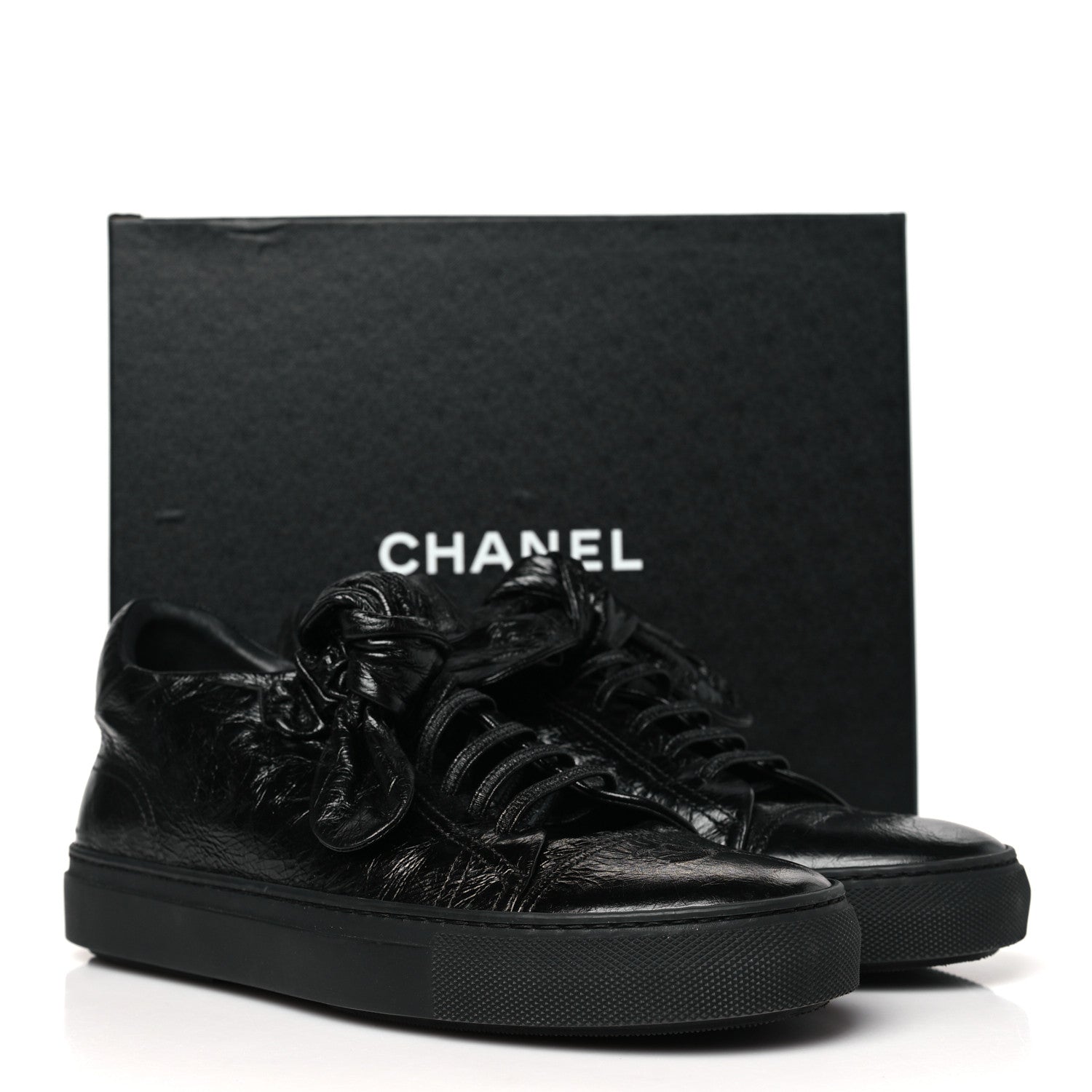 Chanel Crumpled Calfskin Womens CC Bow Sneakers 40 Black 10 of 10