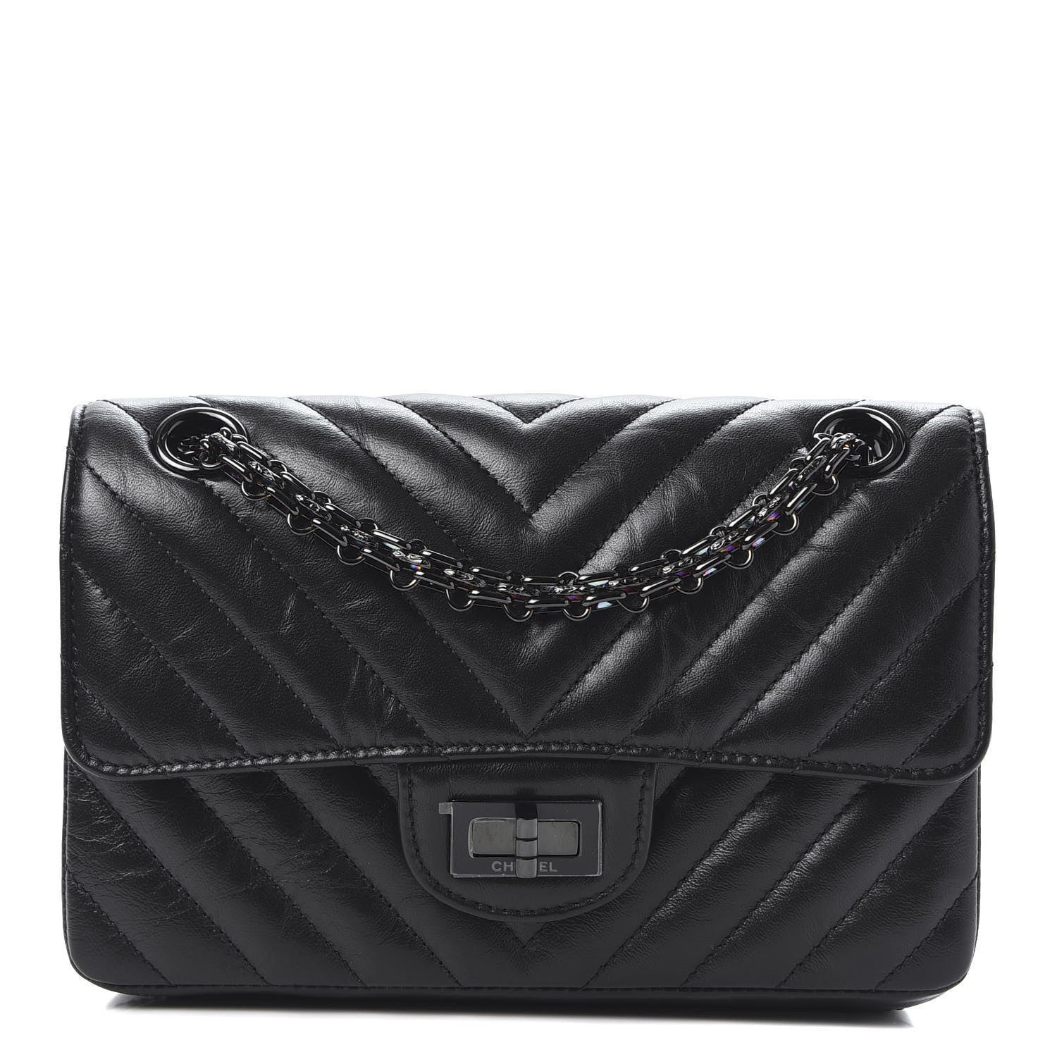 Chanel Aged Calfskin Chevron Quilted 2.55 Reissue Mini Flap So Black 1 of 10