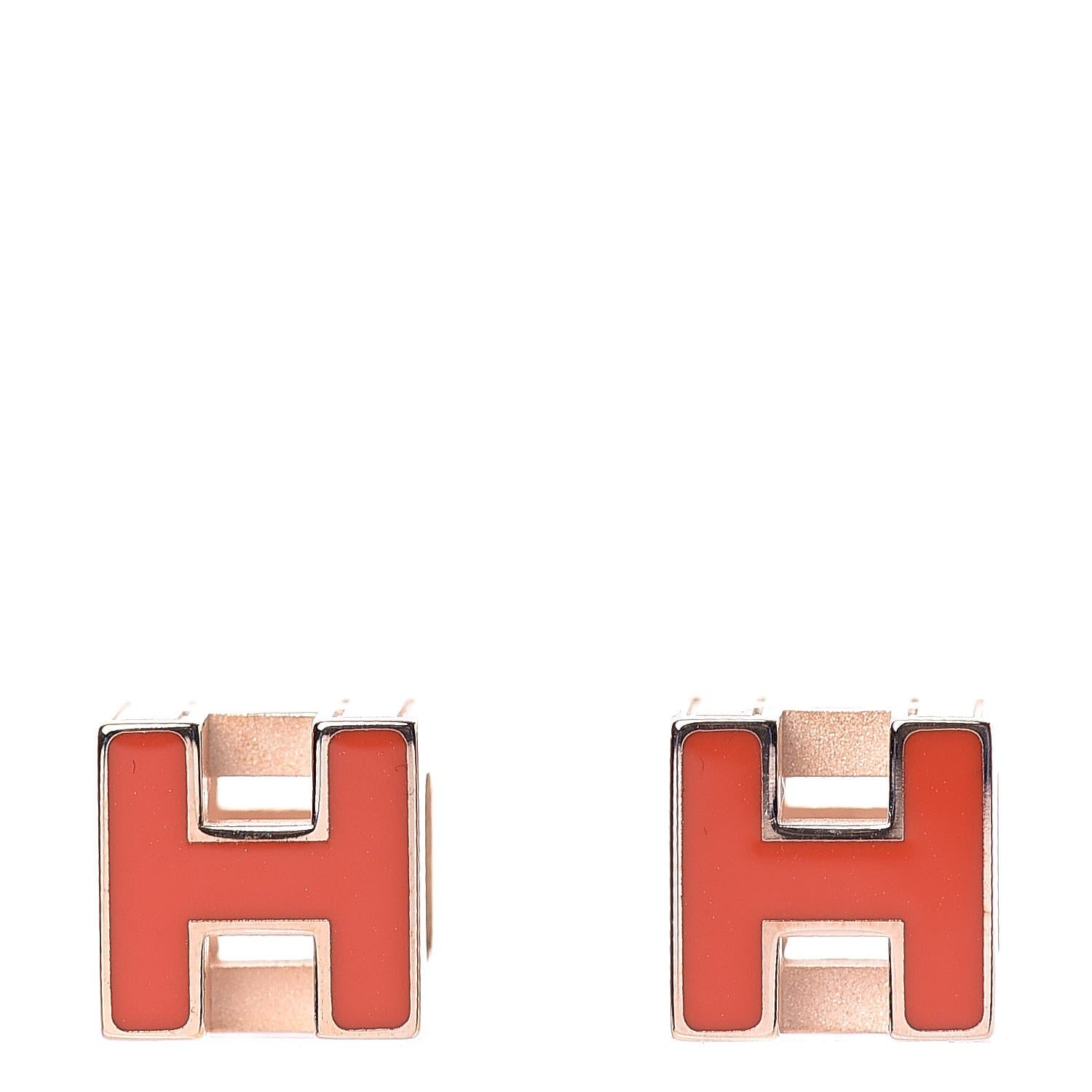 Hermes Rose Gold Plated Cage d'H Earrings Orange Fonce 1 of 5