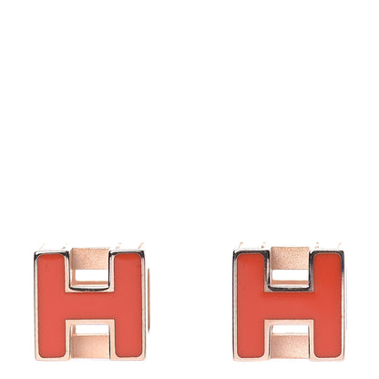 Hermes Rose Gold Plated Cage d'H Earrings Orange Fonce 1 of 5