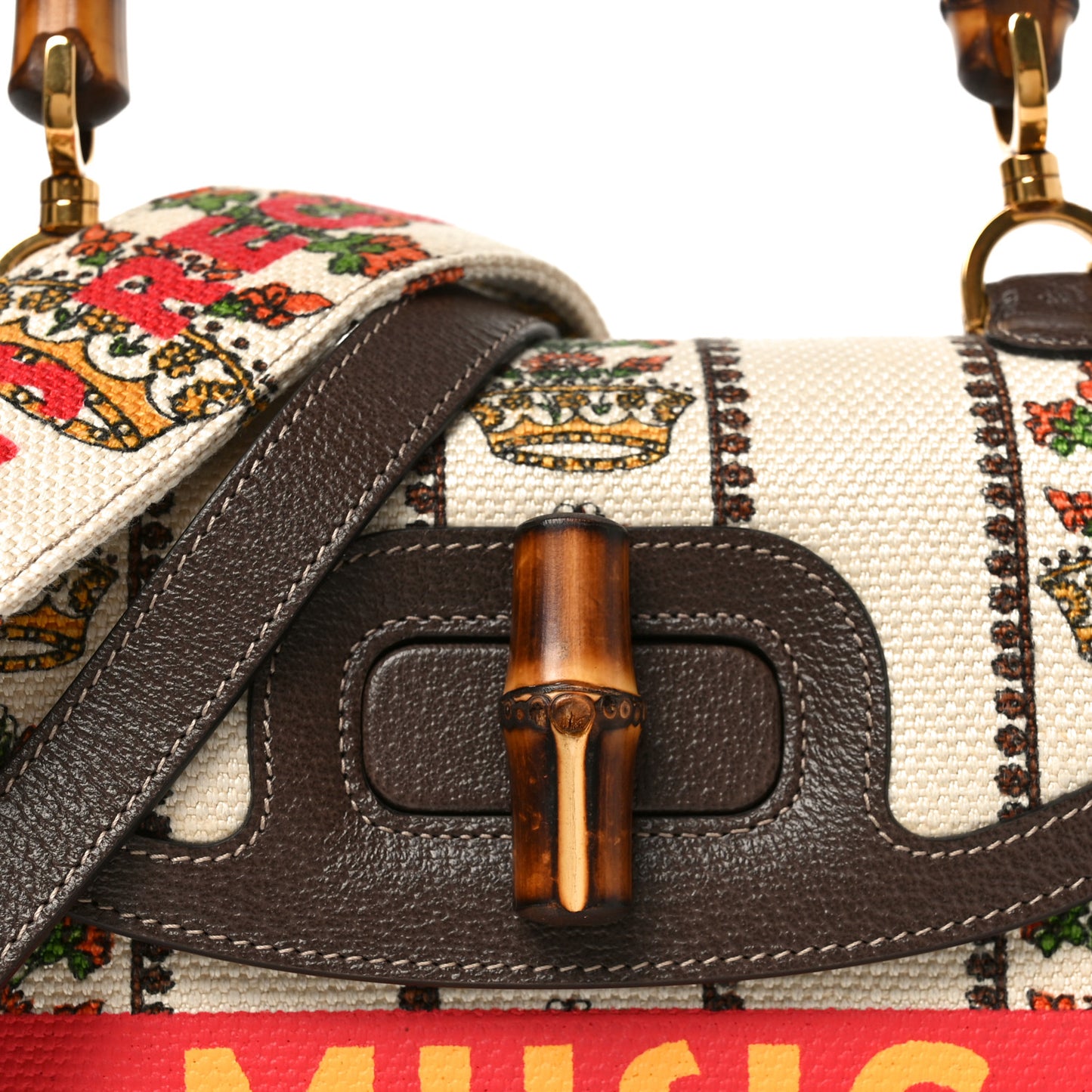 Canvas Calfskin 100 Centennial Music Medium Bamboo 1947 Top Handle Bag Multicolor
