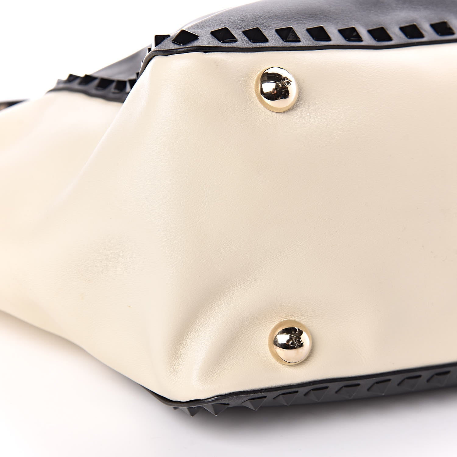 Valentino Garavani Vitello Monochrome Medium Rockstud Tote Black Light Ivory 5 of 16