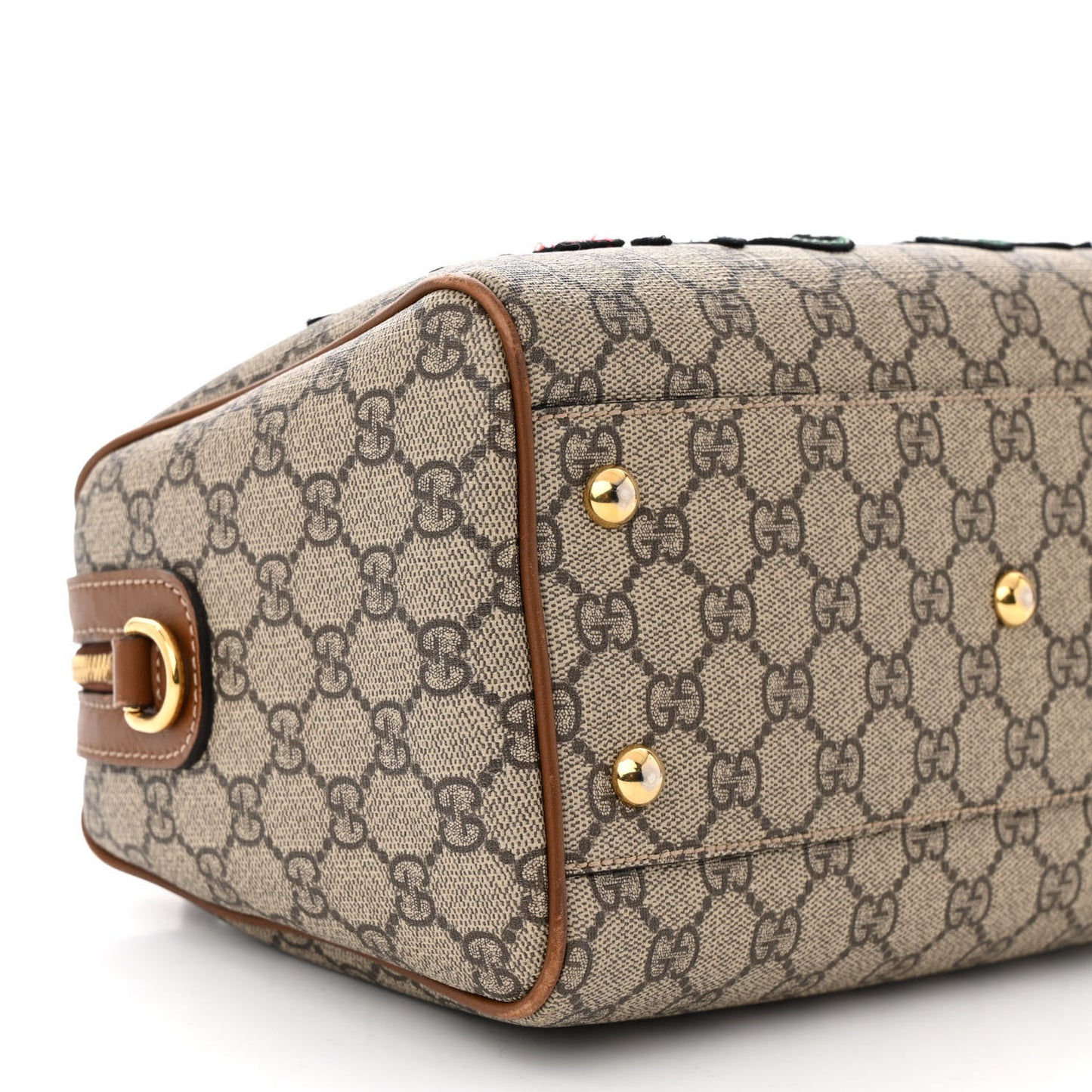 GG Supreme Monogram Floral Embroidered Small Boston Brown