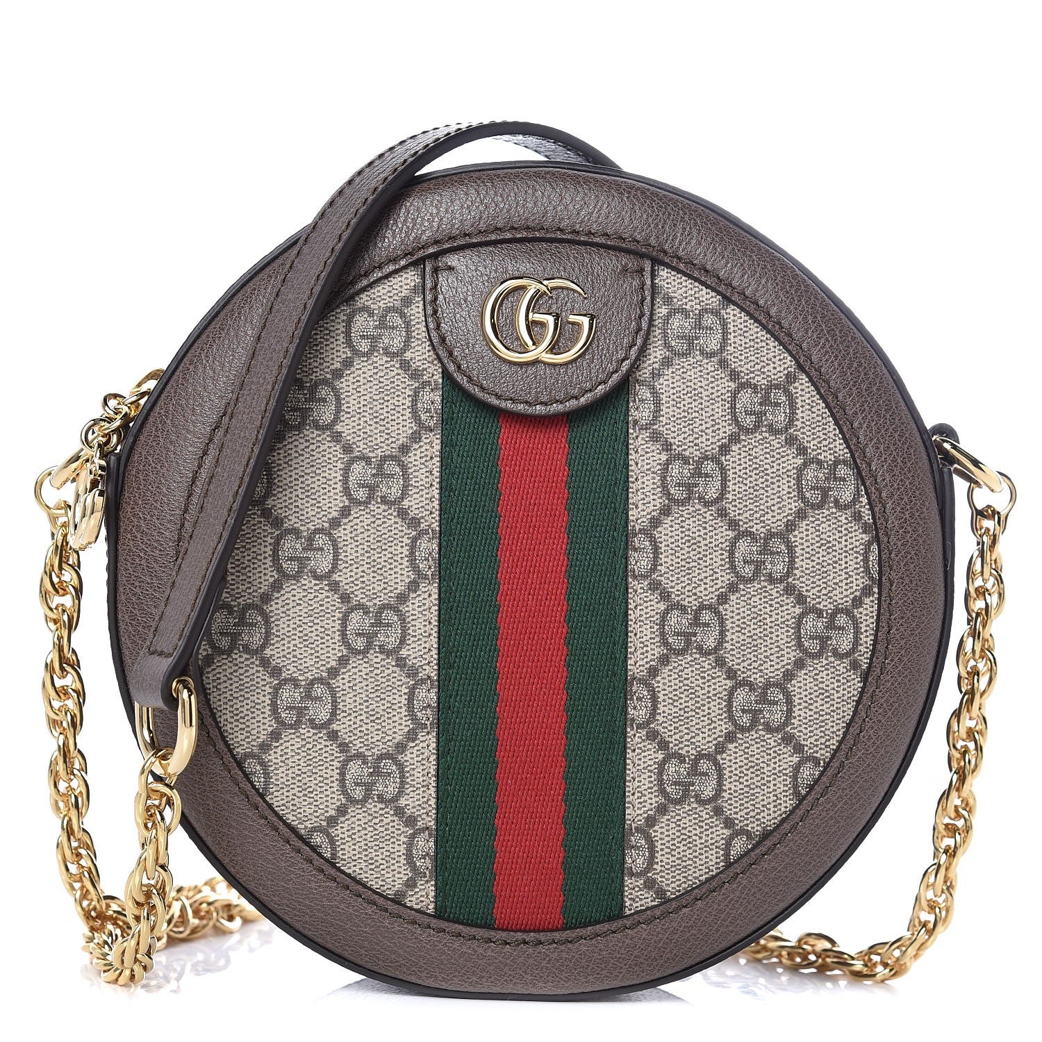 Gucci GG Supreme Monogram Web Mini Ophidia Round Shoulder Bag Brown 1 of 7