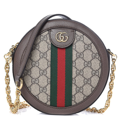 Gucci GG Supreme Monogram Web Mini Ophidia Round Shoulder Bag Brown 1 of 7