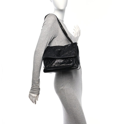 Saint Laurent Crinkled Calfskin Matelasse Monogram Medium Niki Chain Satchel Black 2 of 10
