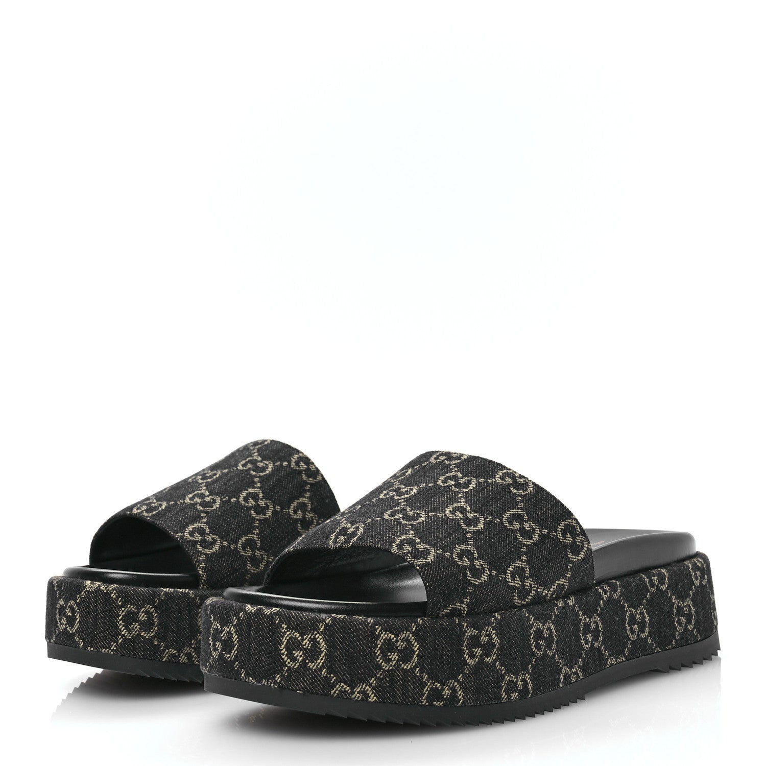 Gucci Jacquard Black Denim GG Monogram Angelina Platform 55mm Slide Sandals 40 Black Ivory 3 of 9