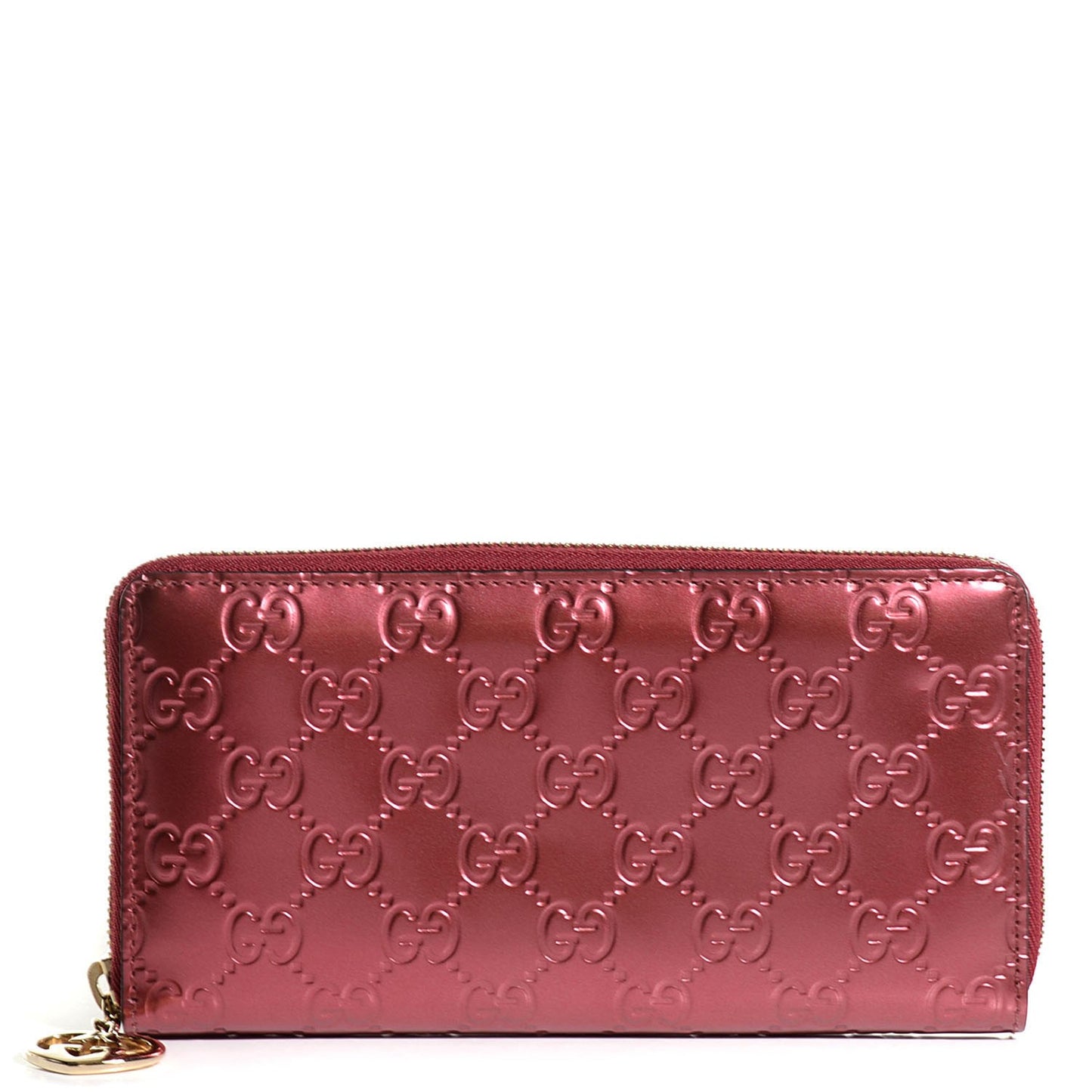 Shine Guccissima Margaux Calfskin Lovely Zip Around Wallet Tibet Red