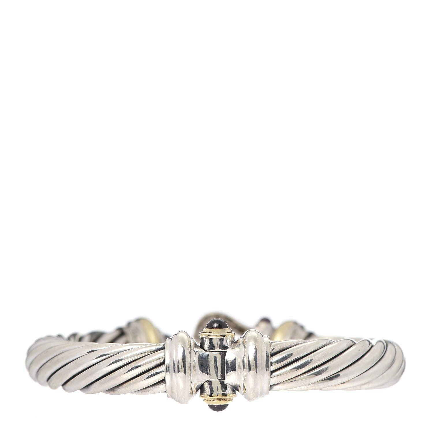 David Yurman Sterling Silver 18K Yellow Gold Diamond Garnet 10mm Cable Buckle Bracelet 3 of 5