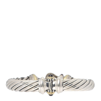 David Yurman Sterling Silver 18K Yellow Gold Diamond Garnet 10mm Cable Buckle Bracelet 3 of 5