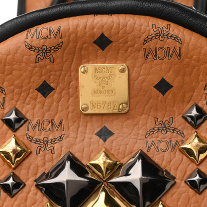 MCM Visetos Studded Colorblock Medium Stark Brock Backpack Cognac Black 7 of 15