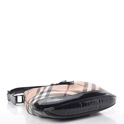 Burberry Patent Nova Check Brook Hobo Black 4 of 8
