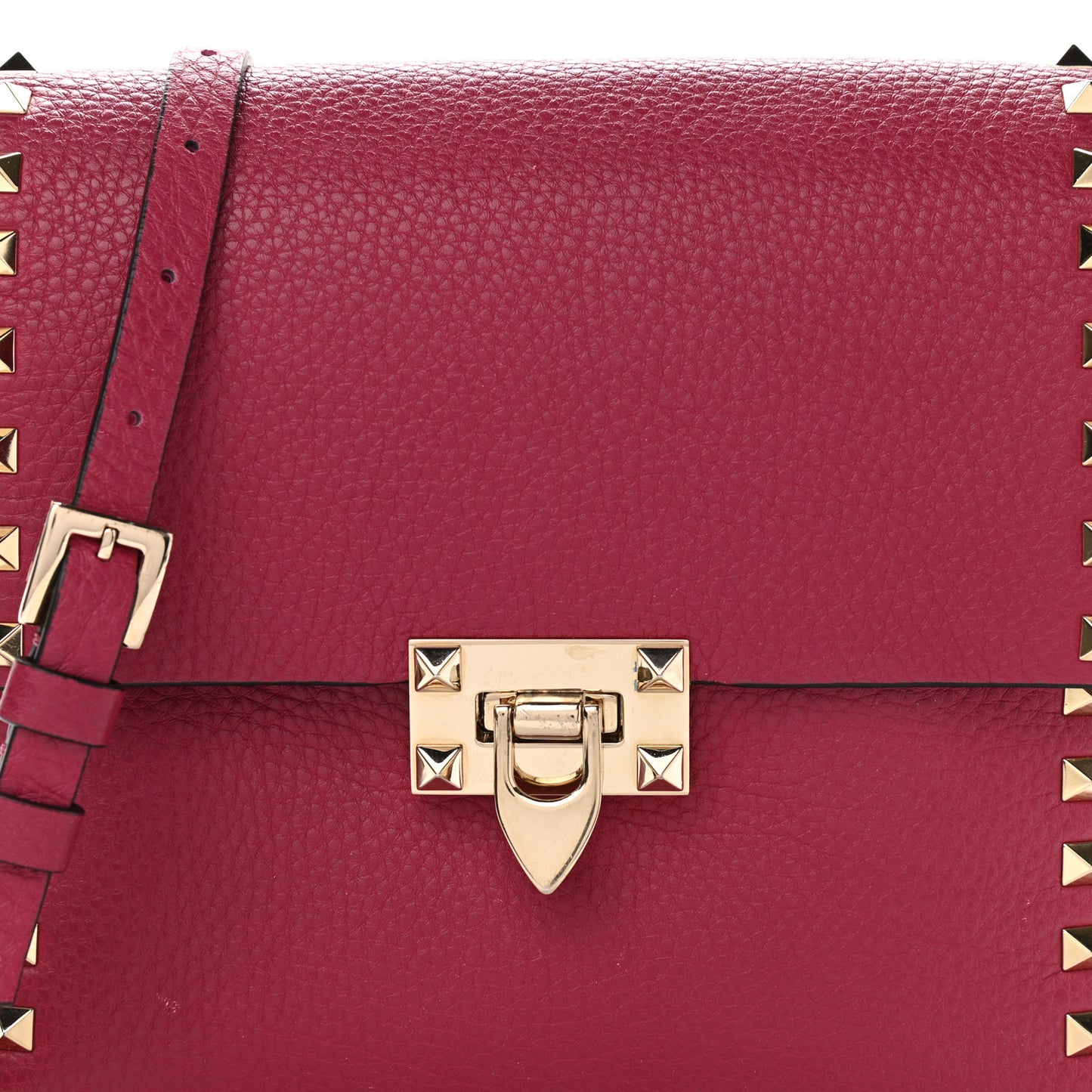 Pebbled Calfskin Rockstud Flip Lock Flap Messenger Raspberry
