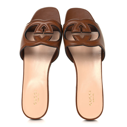 Gucci Cosmos Softy Calfskin Interlocking G Cut Out Slide Sandals 38 Cuir 2 of 8