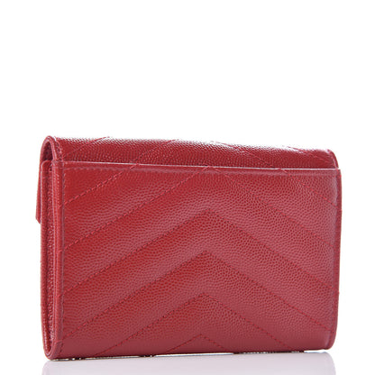 Saint Laurent Grain De Poudre Matelasse Chevron Small Monogram Envelope Wallet Rouge Eros 3 of 11