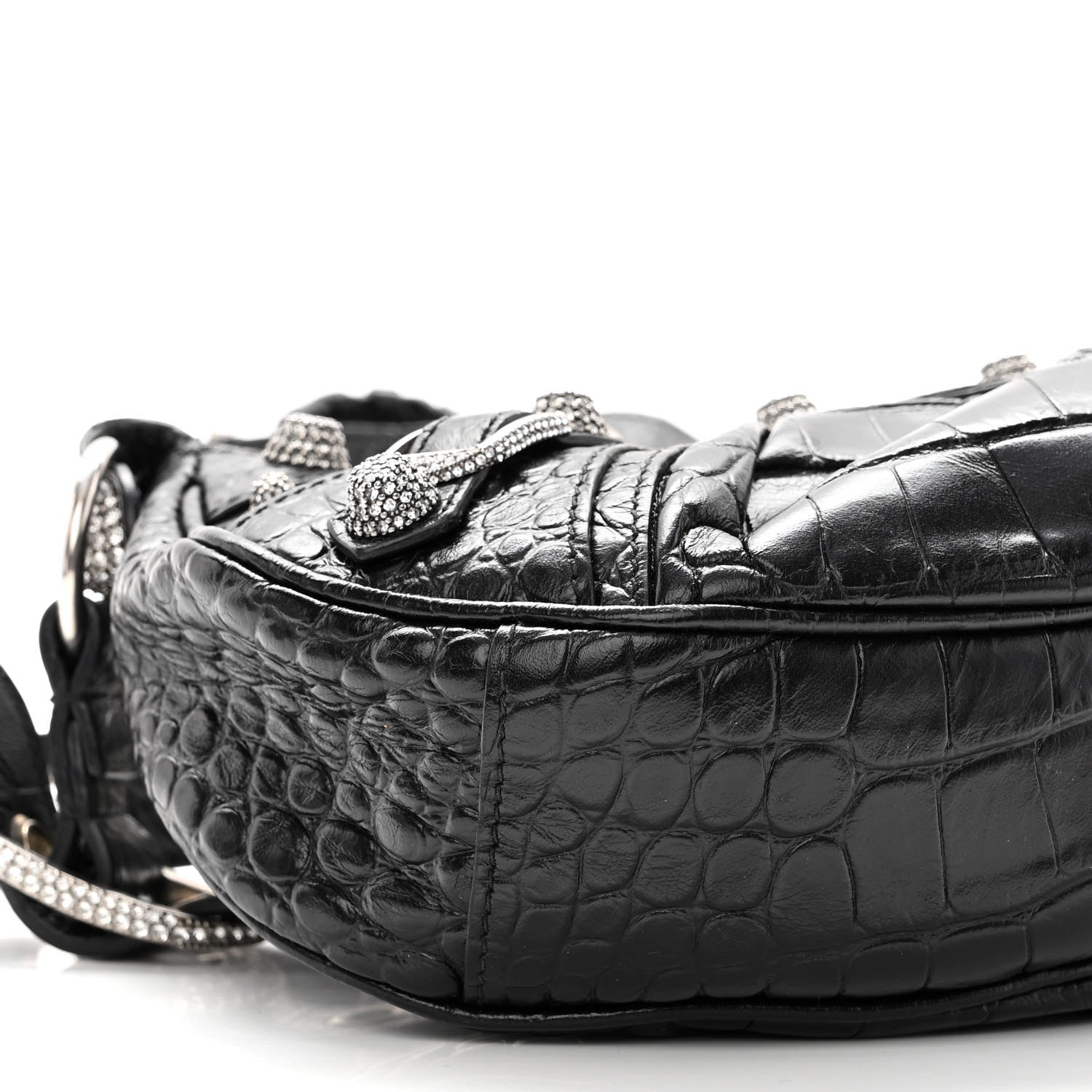 Balenciaga Extra Supple Calfskin Crystal Crocodile Embossed Le Cagole Shoulder Bag XS Black 8 of 9