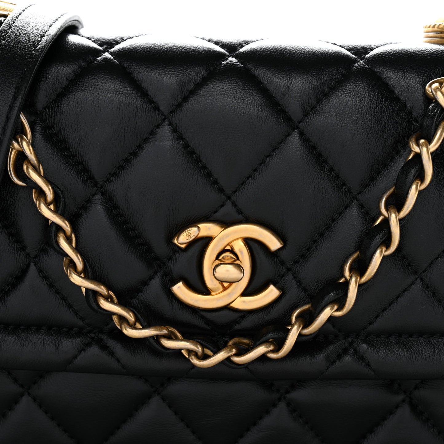 Shiny Lambskin Quilted Mini Flap Black