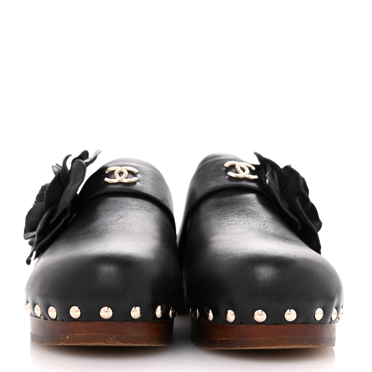 Calfskin Camellia Clogs 37 Black