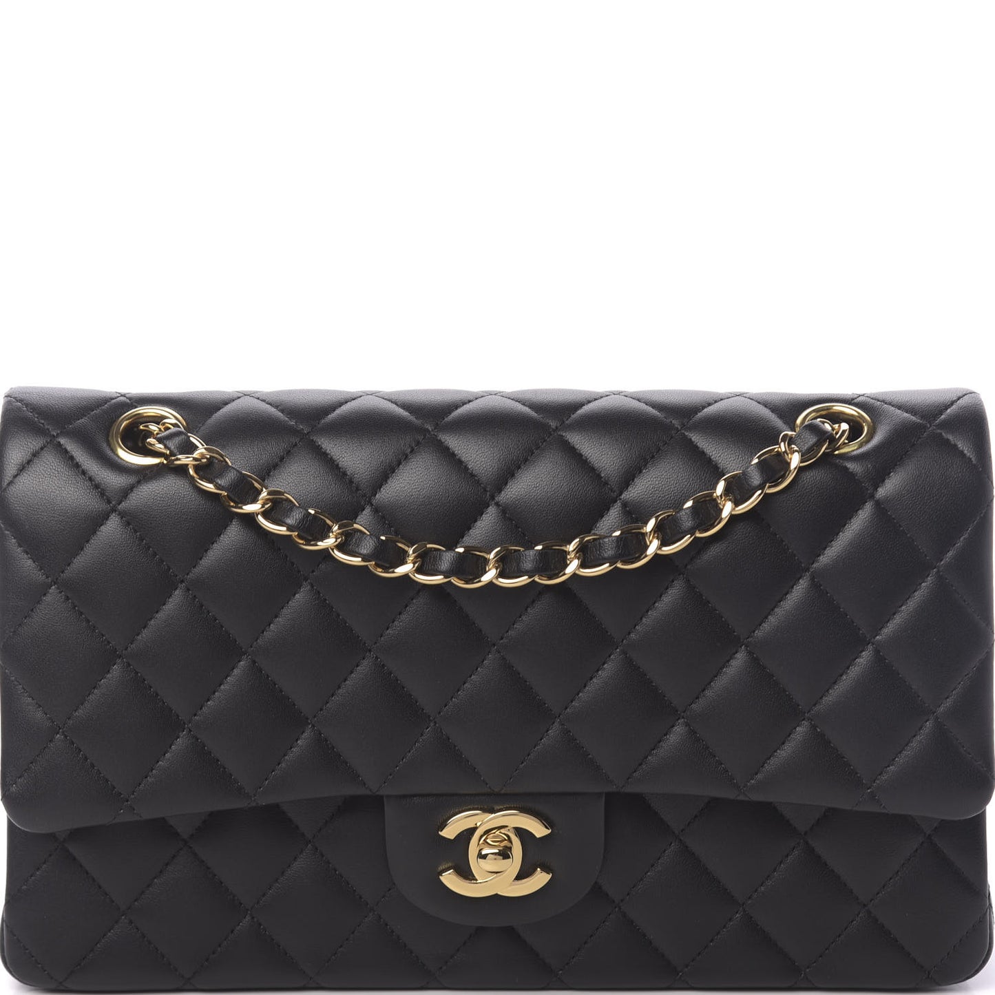 Lambskin Quilted Medium Double Flap Black