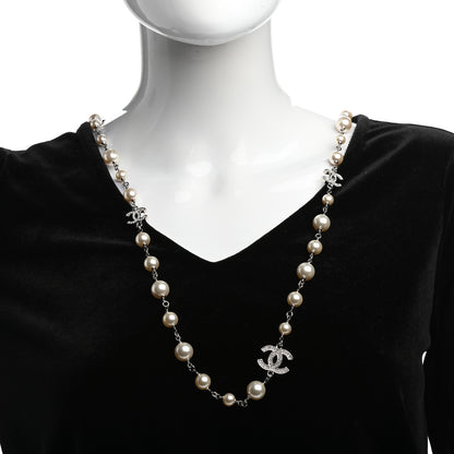 Chanel Crystal Pearl CC Long Necklace Silver 2 of 5