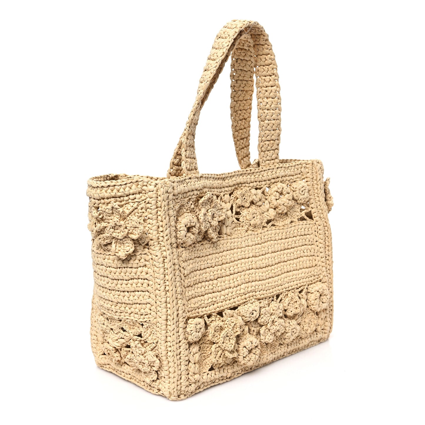 Woven Raffia Floral Embellished Small Book Tote Natural