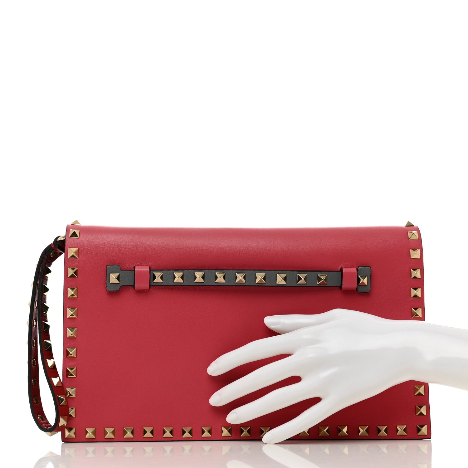 Valentino Garavani Vitello Colorblock Rockstud Wristlet Clutch Deep Rose Clover 2 of 7