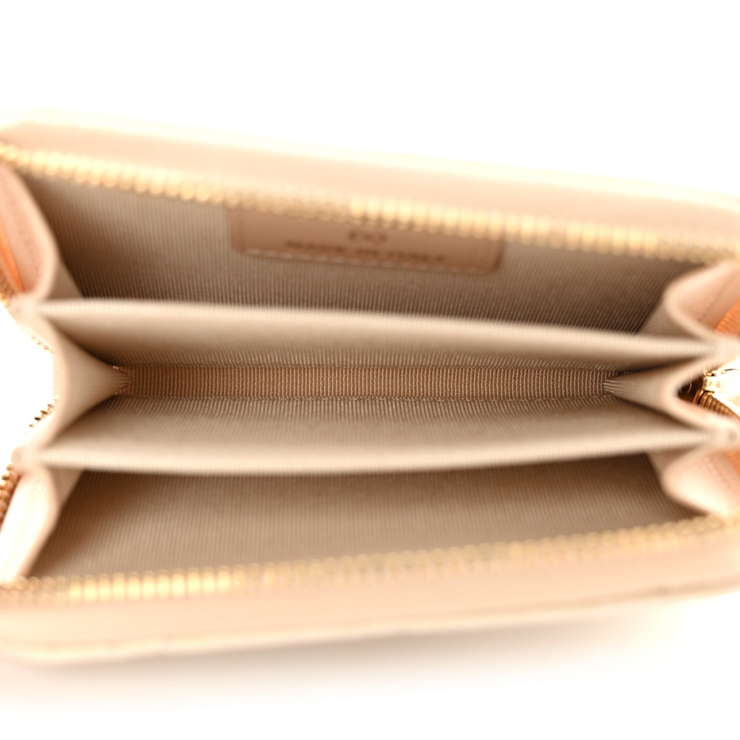 Iridescent Calfskin Quilted Zip Coin Purse Wallet Beige