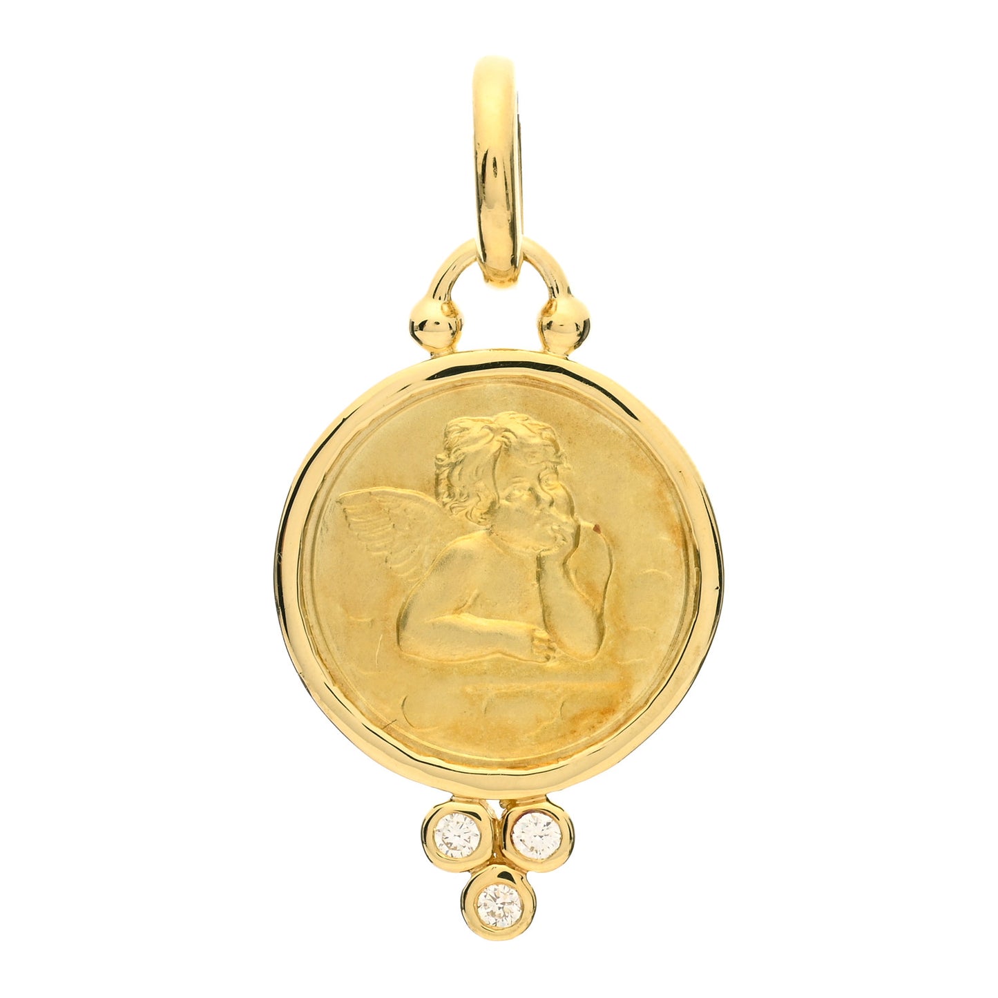 18K Yellow Gold Diamond 16mm Angel Pendant