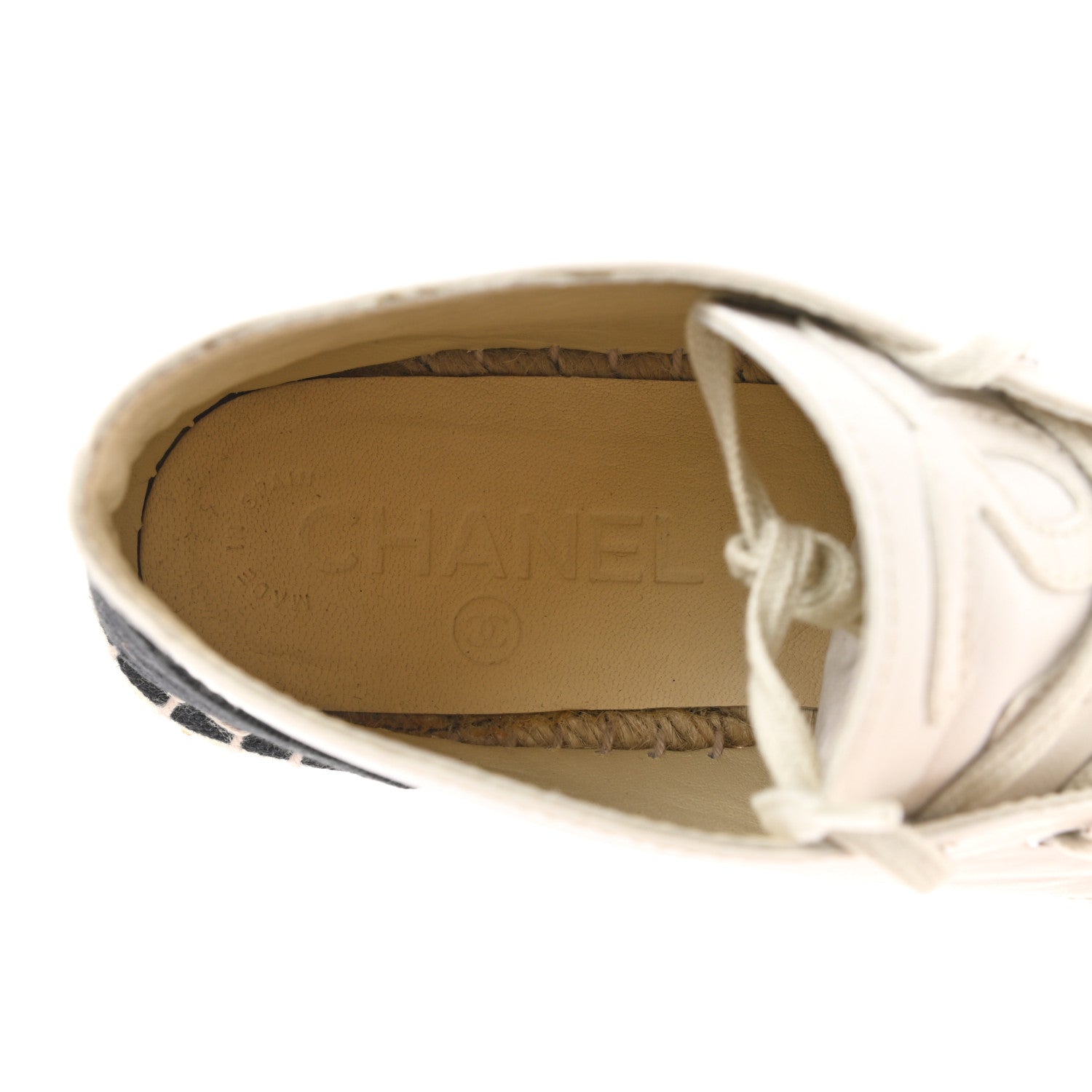 Chanel Lambskin Cap Toe Lace Up Espadrilles 37 White Black 6 of 12