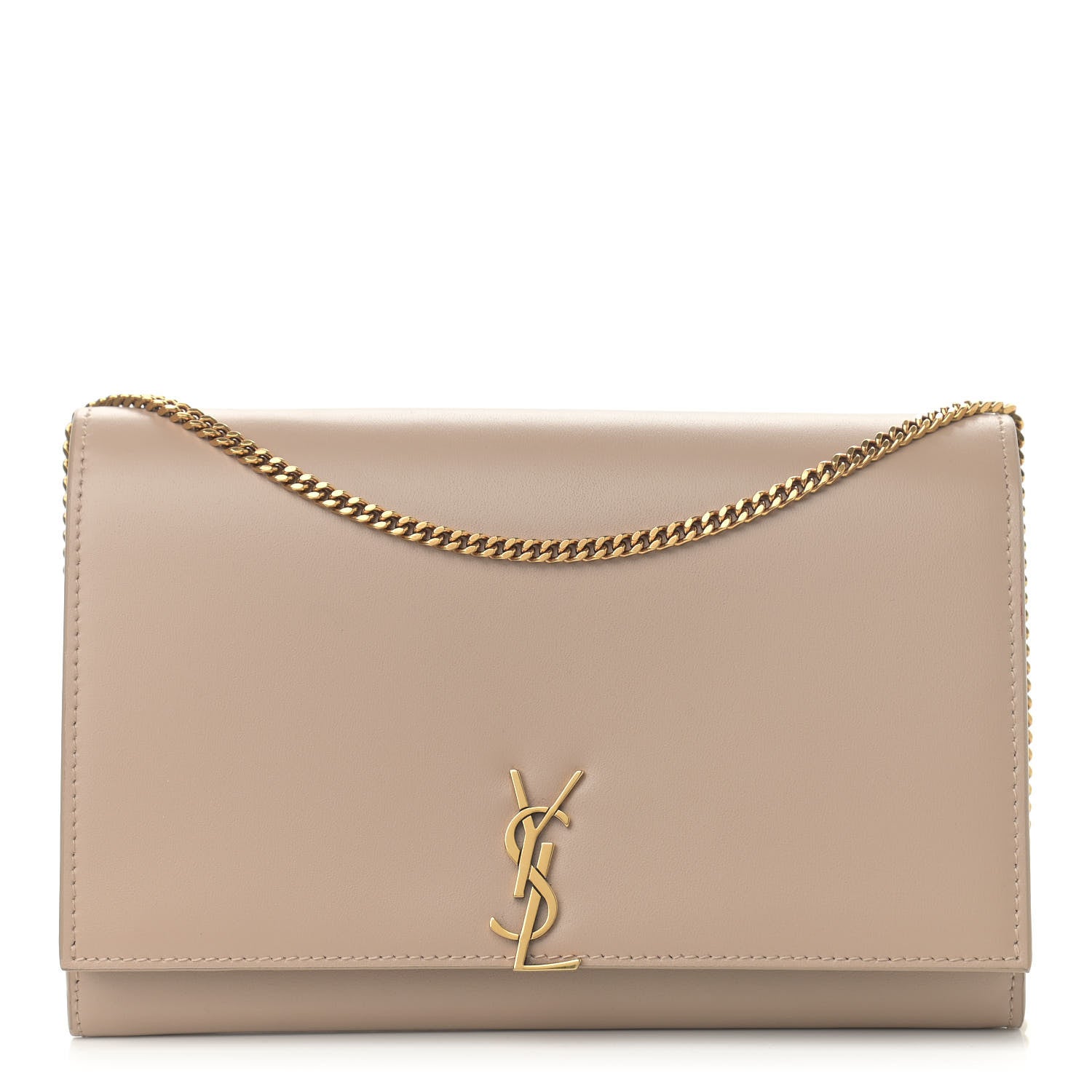 Saint Laurent Glossy Calfskin Monogram Chain Wallet Dark Beige 1 of 10